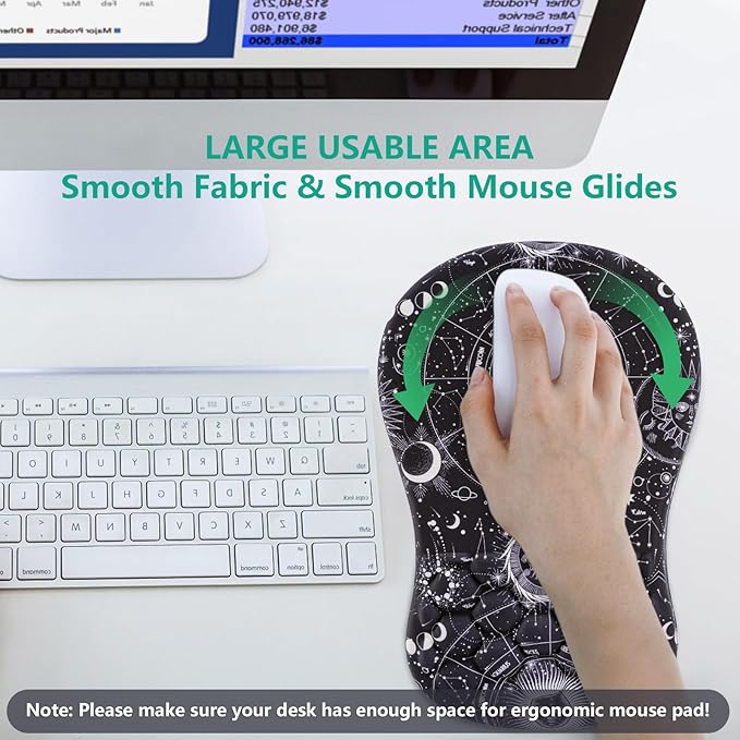 Mouse Pad Wrist Support, Ergonomic Mouse Pad with Wrist Rest, Comfortable Computer Mouse Pad for Laptop, Pain Relief Mousepad with Non-Slip PU Base Sun Moon