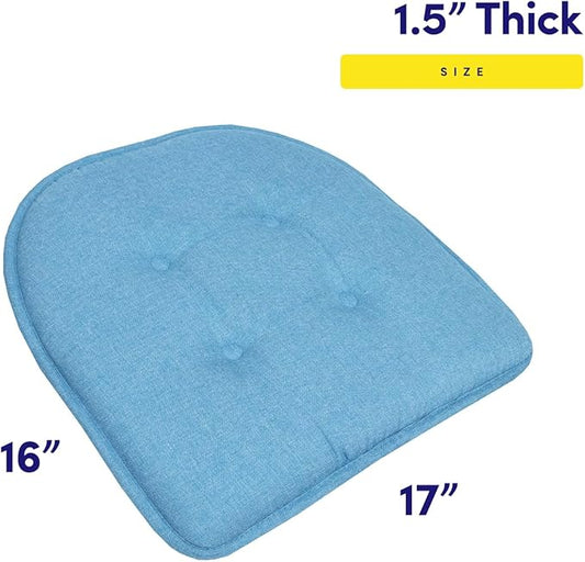 Sweet Home Collection Chair Cushion Memory Foam Pads Tufted Slip Non Skid Rubber Back U-Shaped 17" x 16" Seat Cover, 6 Count (Pack of 1), Turquoise