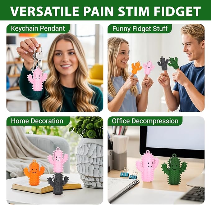4 PCS Spiky Ouchies Fidget Toys for Adults Silicone Sensory Pain Stim Fidget Cactus for Anxiety Autism Work Stress Relief (Green&Pink&Gray&Orange, 4PCS)