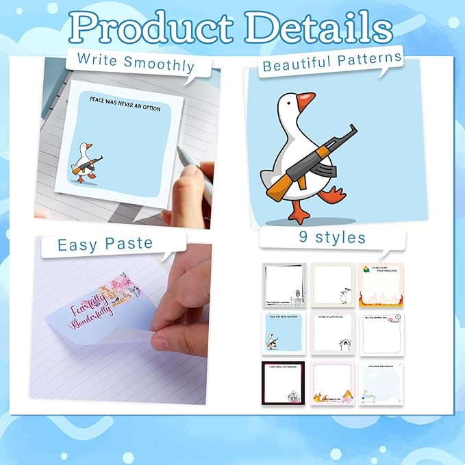 Funny Sticky Notes Gifts - 9 Pack Funny Sticky Notes 3x3 Inch Office Gifts for Coworkers Everything is Fine Post Memo Pads Work Gag Self-Stick Notepads Office Study Supplies 450 Sheets