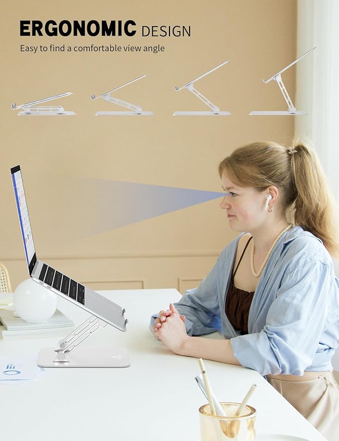 Laptop Stand Adjustable Laptop Holder for Desk, Foldable Laptop Riser Portable Computer Stand Compatible with MacBook, Lenovo, HP and All Laptops up to 15.6 inches Silver