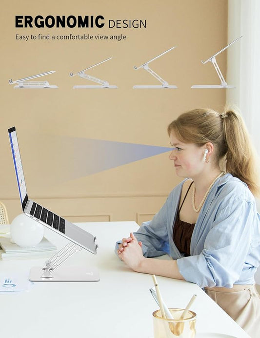 Laptop Stand Adjustable Laptop Holder for Desk, Foldable Laptop Riser Portable Computer Stand Compatible with MacBook, Lenovo, HP and All Laptops up to 15.6 inches Silver