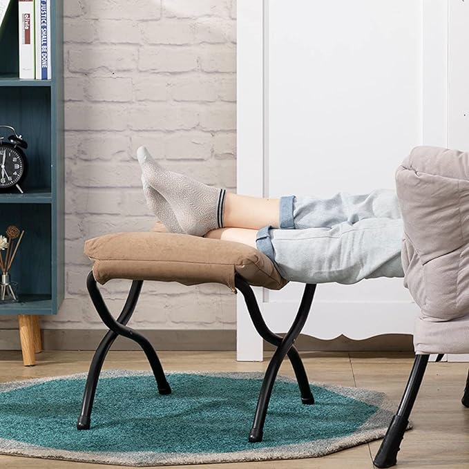 HollyHOME 15"(H) Folding Footrest Stool, Upholstered Small Foldable Ottoman, Accent Padded Sofa Foot Stool for Lazy Chair, Metal Frame Portable Foot Rest Ottoman for Living Room, Bedroom, Dark Brown
