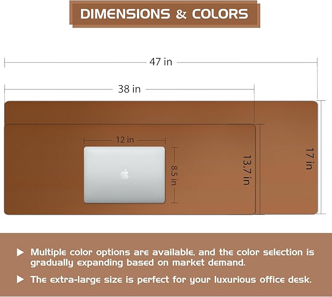 Aothia Leather Desk Pad Protector - Large Mouse Pad, Office Mat, Non-Slip PU Leather Blotter, Laptop Desk Pad, Waterproof Writing Pad for Office and Home (Brown, 38" x 13.7")