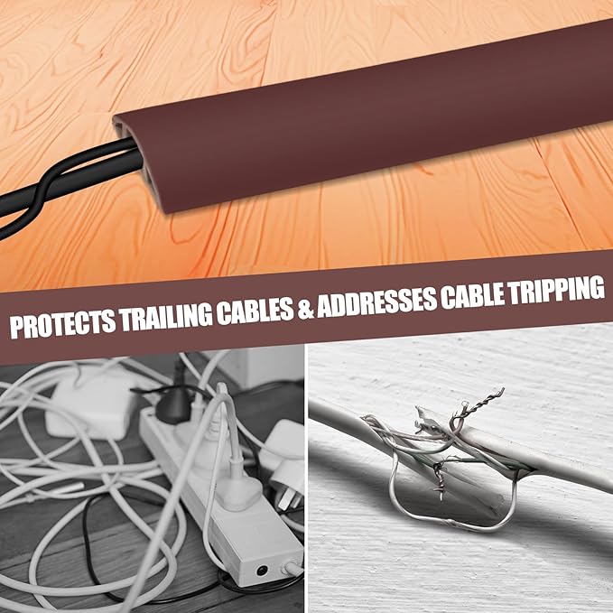 Floor Cord Cover Self Adhesive Cord Hider,3.3FT Cable Management, Extension Strip Protector for Wires, Prevent Cable Trips for Offices, Gyms, Exhibitions Cavity:0.47"(W) x 0.35"(H) Coffee