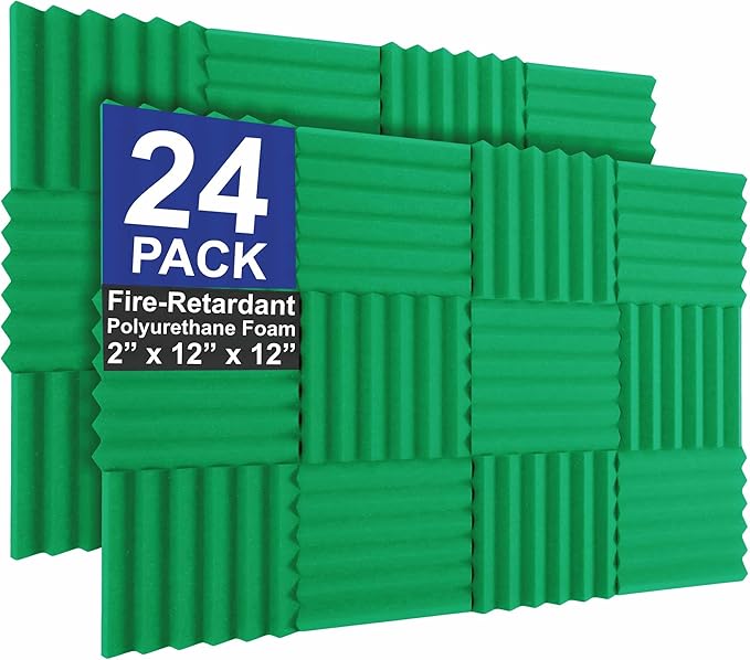 Foam Factory Inc 24 Pack Color Acoustic Foam Panel Studio Soundproofing Wedge Wall Tiles 12” X 12” X 2” (Kelly Green)