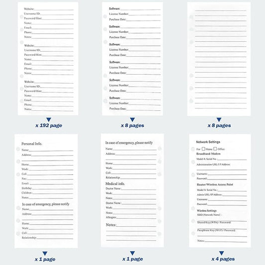 A6 Password Book Refills - 576 Entires Password Notebook Refill Paper with Alphabetical Tabs, Large Print Internet Log Book Replacement Pages, 224 Pages, 6.8in x 4.1in