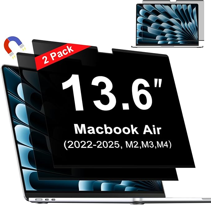 ZOEGAA Magnetic Privacy Screen for Macbook Air 13.6 & 13 Inch (2022-2025, M2, M3, M4, Pro, Max), Removable Laptop Screen Privacy Shield, Anti Blue Light Glare Filter for Mac Air 13.6" Laptop Computer