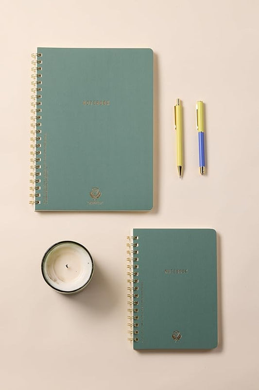 DesignWorks Ink 6" x 8.25" Juniper Green Textured Paper Twin Wire Spiral Notebook Journal with 160 Lined Pages for Work, Writing, Journaling