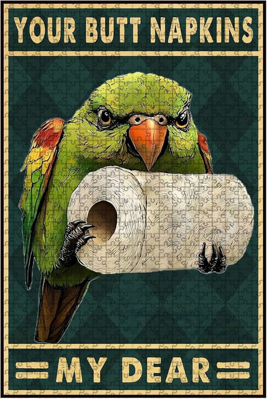 500 Piece Wooden Parrot Jigsaw Puzzle Your Butt Napkins My Dear Adults & Kids Difficult Challenge for Relaxation Focus & Family Entertainment 20.4x15 Inch
