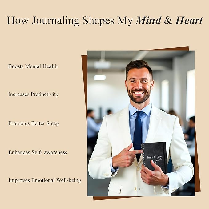 End of Day Journal – Day by Day Daily Gratitude Journal 2025 for Mindfulness, Happiness, Reflection, and Self Care, Undated Spiral Diary Gift for Women & Men