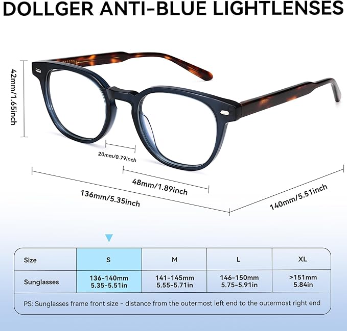 Dollger Blue Light Blocking Glasses For Woman Men Thick Square Frame Round Non-Prescription, For Computer,Work, TV,Gaming