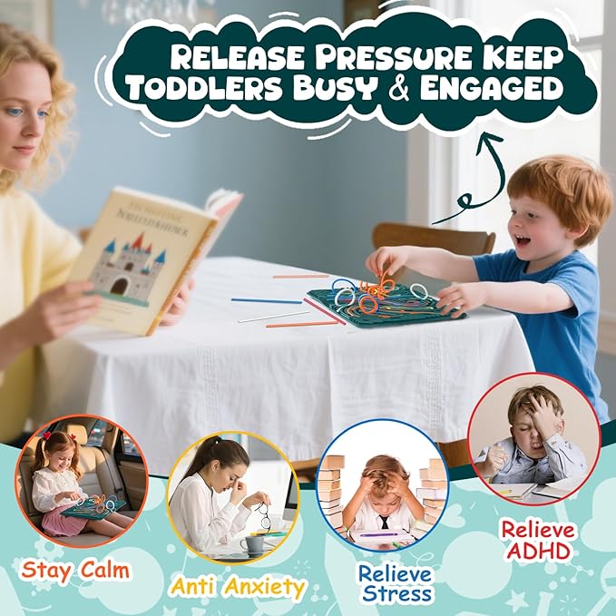 Silicone Sensory Activity Board, 11.6"*7.87" Double-Sided Fidget Toy for Stress Relief, Sensory Toys for Kids with ADHD & Autism, Montessori Travel Toy for Toddler 2 3 4+ Year Old