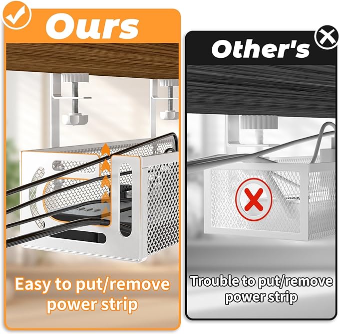 Under Desk Cable Management Tray, 15.7'' No Drill Steel Desk Cable Organizers, Wire Management Tray Cable Management Rack (1 Pack-White)