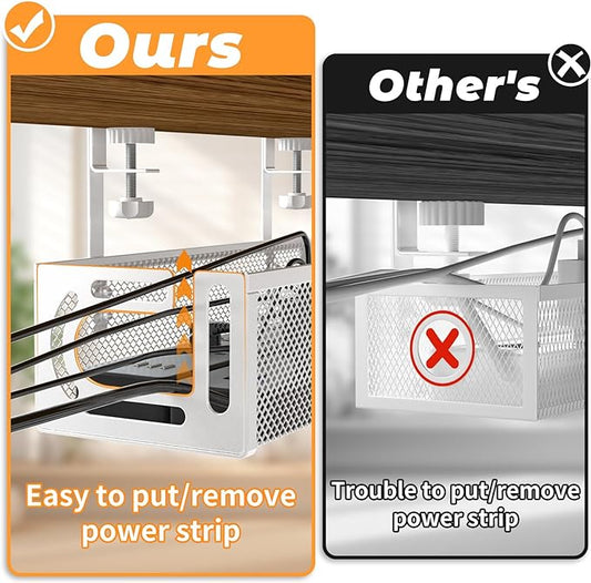 Under Desk Cable Management Tray, 15.7'' No Drill Steel Desk Cable Organizers, Wire Management Tray Cable Management Rack (1 Pack-White)