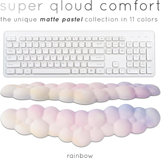 Qloud Cloud Wrist Rest Keyboard Wrist Rest for Computer Keyboard Pad, Cloud Keyboard Wrist Rest, Wrist Pad for Keyboard, Memory Foam, Non Slip Base, Comes with Mouse Pad - Rainbow