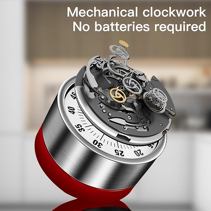 Kitchen Timer for Cooking, 60 Minute Visual Timer with Magnetic Base Mechanical Desk Timer for Home Kitchen Cooking Classroom Study Office Desk Use(Red)