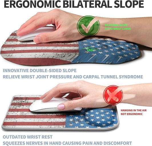 Ergonomic Raised Mouse Pad Wrist Support with Bilateral Slope Memory Foam Mousepad for Wrist Rest and Carpal Tunnel Pain Relief 11.8x7.9〃National Flag