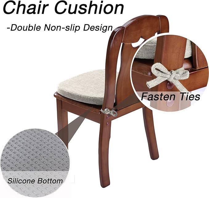 Chair Cushion with Ties for Dining Chairs - Memory Foam Non Slip Kitchen Chair Pad and Dining Seat Cushion with Machine Washable Cover Set of 4 [16.5 x 16.2 Inches] (Light Beige, 4)