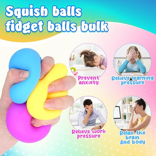 Squishy Stress Balls for Kids Adults: 18 Pack Stretchy Fidget Ball for Anxiety Stress Relief, Hand Therapy Sensory Squishy Ball, Party Favors classroom must haves, Fidgets for Classroom Prize Box Toys