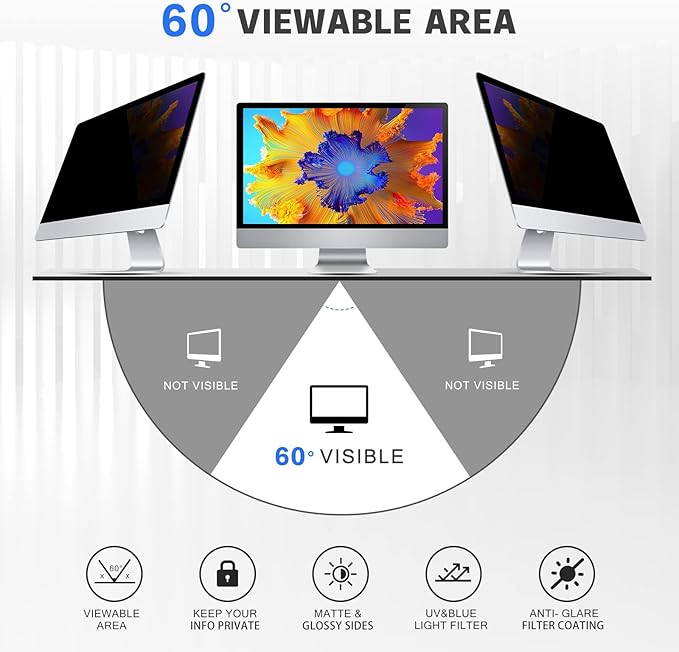 19.5" Computer Privacy Screen Filter for 16:9 Widescreen Monitors - Premium Anti-Glare Computer Screen Cover: Anti-Glare - Anti-Scratch - UV & Blue Light Screen Protector