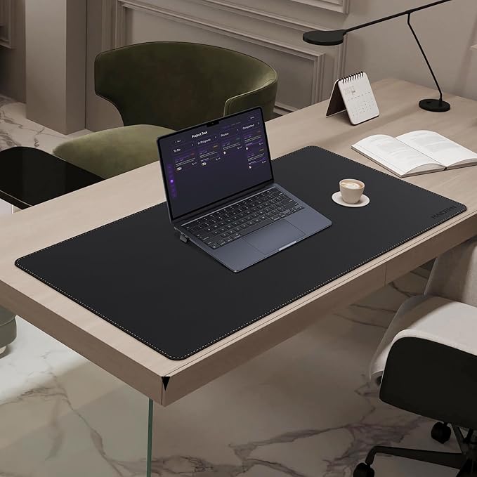 MAIDERN Leather Desk Mat, 35.4” x 19.6” Reversible Large Desk Pad Mat, Cork & Leather Large Mouse pad for Desk, Waterproof Computer Desk Mat for Gaming Home Office (Black)