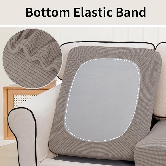 Easy-Going Stretch Individual Chair Couch Cushion Cover Sofa Cushion Furniture Protector Sofa slipcover Soft Flexibility with Elastic Bottom (3-Piece Sofa Cushion Cover, Taupe)