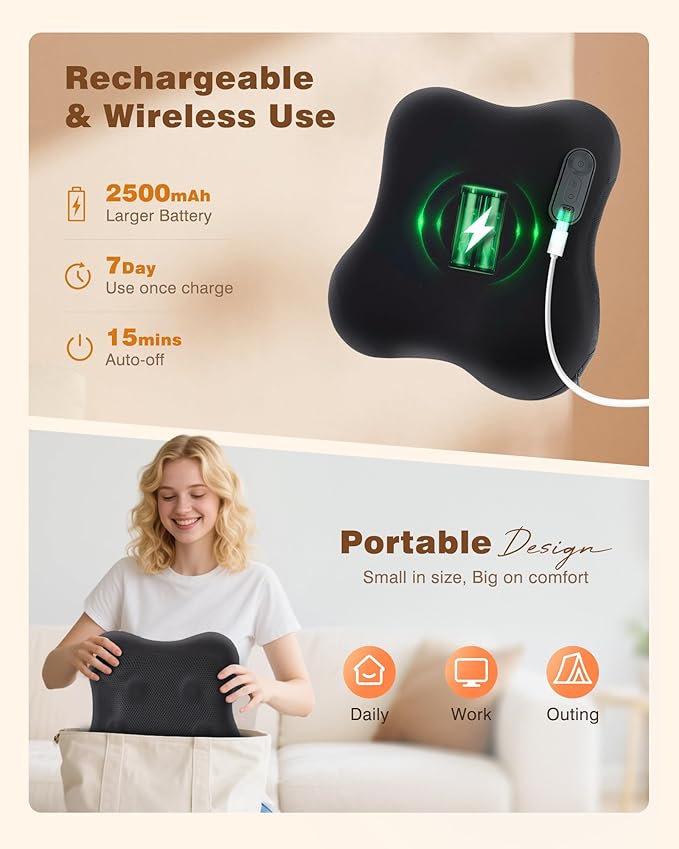 KINGJOY 2-in-1 Cordless Shiatsu Back Massager with Heat, Upgraded 4D Liftable Massage Nodes & Dual-Side Heating, Deep Tissue Kneading for Back Pain Relief, Gift for Women Men, Home Office Use