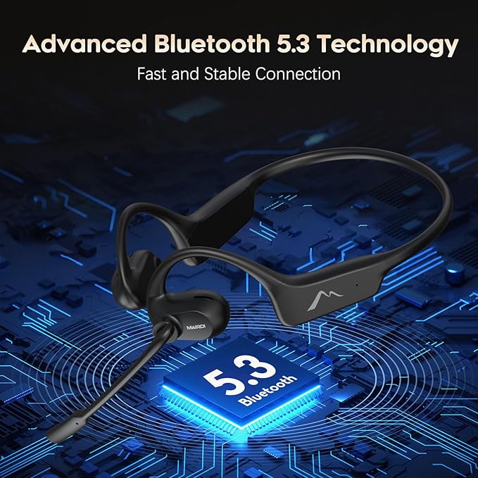 MAIRDI Open Ear Headphones with Mic, Bluetooth 5.3 Headset with AI Noise Canceling Microphone, Comfort Air Conduction Headphones Wireless Headset Earphone for Office Work Call Meeting Driving Sports