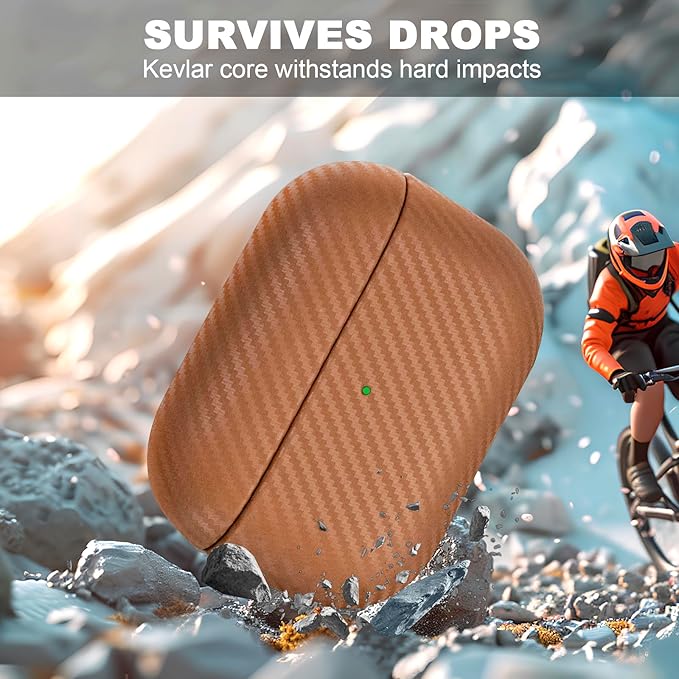 for AirPod Pro 2 Case, Luxury Modern Striped Carbon Fiber Kevlar Leather Earphones Case Cover Compatible with AirPods Pro 2 (2nd Generation) (Brown, for AirPods Pro 2)