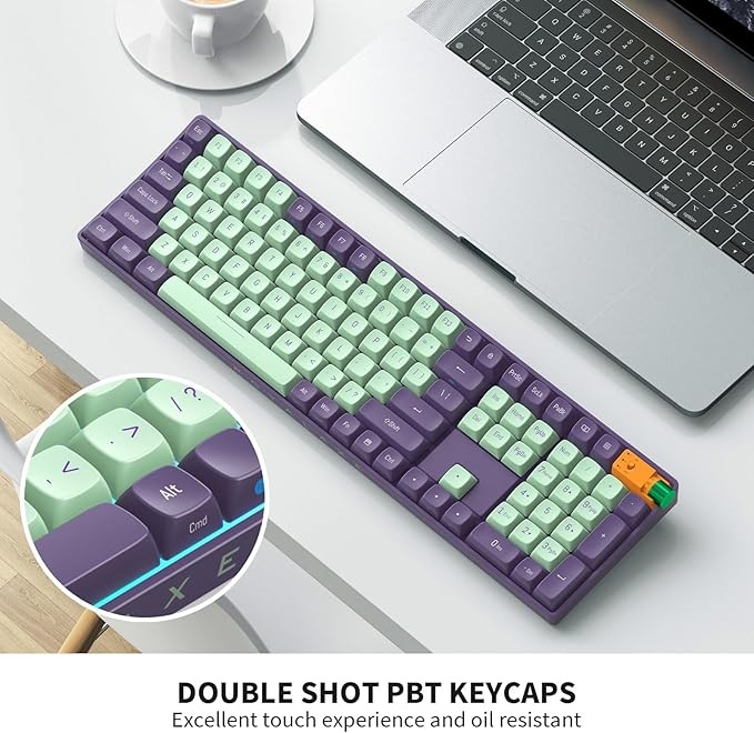 R108 Wireless Mechanical Keyboard, Gateron G Pro 3.0 Yellow Switch, Hot Swappable Wired/Bluetooth/2.4G Wireless Keyboard with RGB Light for Windows & Mac, PBT Keycaps, Starry Cyan