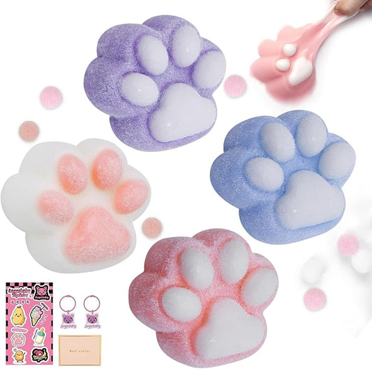 Taba Squishy Paw 4Pcs, Cat Paw Squeeze Toys, Cute Kawaii FuFu Squishies, Sticky Squishy Cat Paw Fur Ball, Kitty Paw Stress Relieving Fur Toys, YoYo Funny Fidget Toys for Gift, Kids