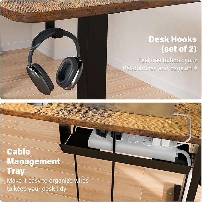 63 x 55 inch L Shaped Standing Desk, Corner Computer Desk, Electric Adjustable Height Stand Up Table, L Sit Stand Desk for Home Office Gaming, Rustic Brown