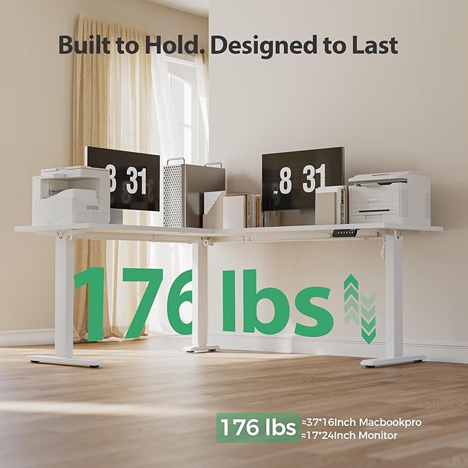 Agilestic 75 Inch L Shaped Standing Desk Adjustable Height, Corner Standing Desk, Sit Stand Up Computer Table, Splice Board, White