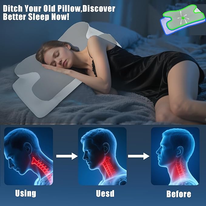 Memory Foam Pillows Cooling Cervical Pillow for Neck and Shoulder Pain Relief Ergonomic Contour Bed Pillow for Side Sleep Stomach Sleeping and Back Sleeper (Light Grey, King-25.2''Lx15.7''Wx5.5''H)