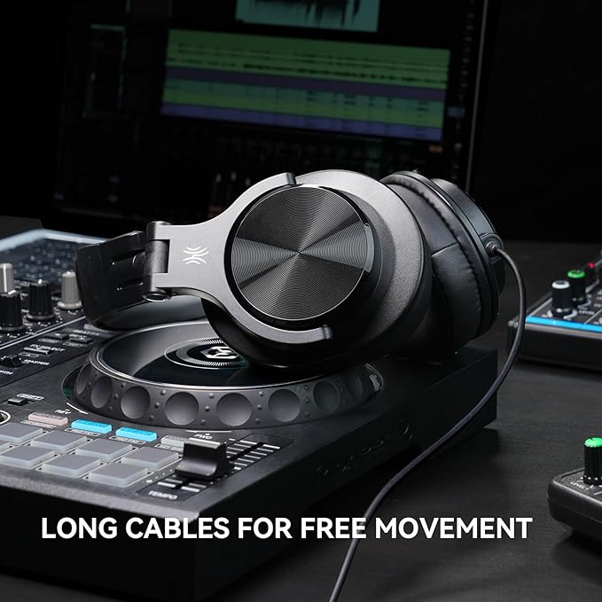 OneOdio A71D Wired Over-Ear Headphones, Studio Monitor Headsets, Hi-Res DJ Stereo Headphone with Foldable Design, 3.5/6.35MM Plug for AMP Recording Podcast Mixing PC Guitar - Black