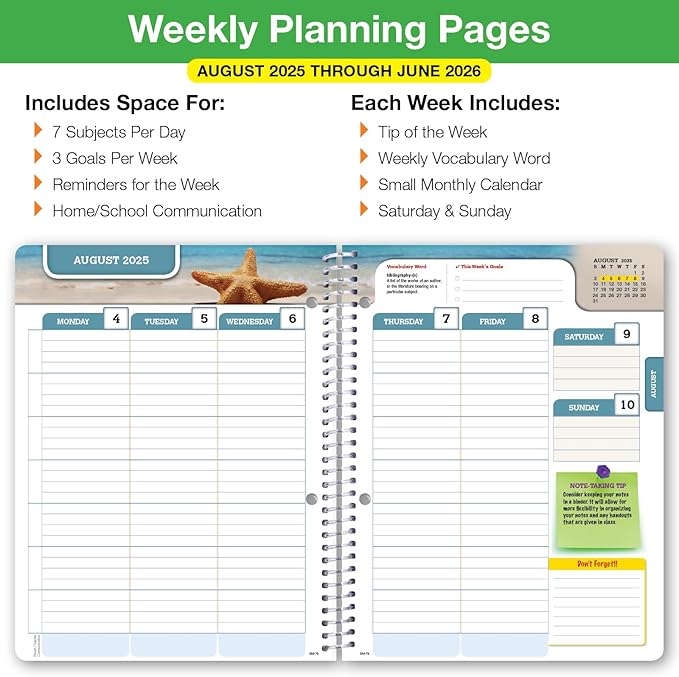 Global Datebooks Dated Middle School or High School Student Planner for Academic Year 2025-2026 Includes Ruler/Bookmark and Planning Stickers (Matrix Style - 7"x9" - Retro)