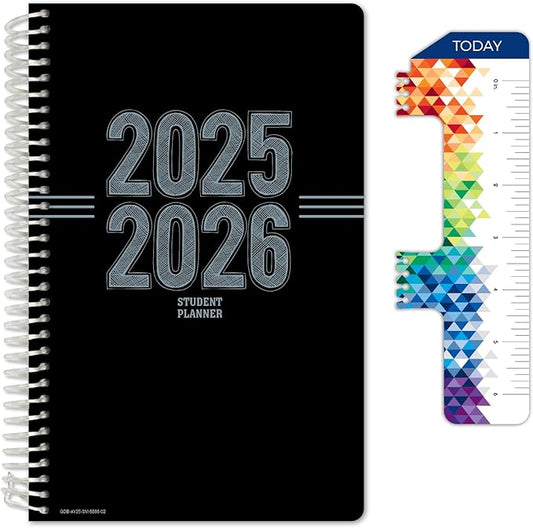 Global Datebooks Dated Middle School or High School Student Planner for Academic Year 2025-2026 Includes Ruler/Bookmark and Planning Stickers (Matrix Style - 5.5"x8.5" - Triple Stripe)