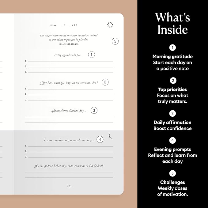 Intelligent Change: The Five Minute Journal - Daily Gratitude Journal for Happiness, Mindfulness, and Reflection - Undated Life Planner (Spanish Version)