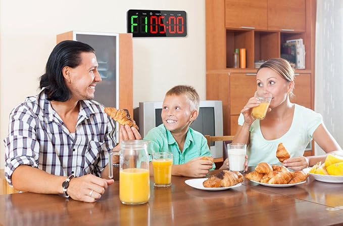 PELLOR Gym Timer Clock, Interval Timer with Function Mode Display, USB Plug-in Countdown/UP Stopwatch Adjustable Brightness with Controller, 3'' Large Digits Digital Wall Clock for Home Gym Room