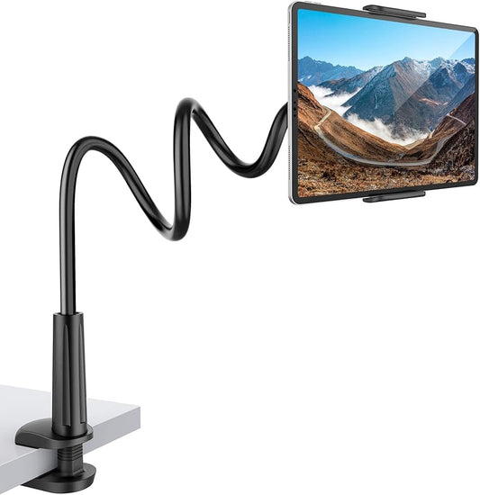 SHAWE Gooseneck Tablet Holder Phone Stand, Flexible Tablet Mount for Bed, 360 Adjustable Lazy Arm Holder Clamp Mount for iPad Air Pro mini, Samsung Galaxy Tabs, iPhone, Switch, 4.0~10.5" (Black)