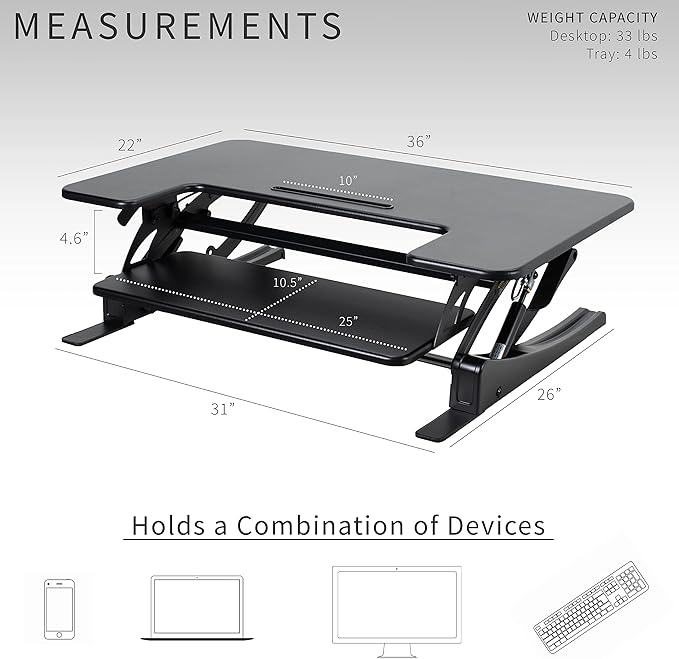 VIVO 36 inch Height Adjustable Stand Up Desk Converter, V Series, Quick Sit to Stand Tabletop Dual Monitor Riser Workstation, Black, DESK-V000V