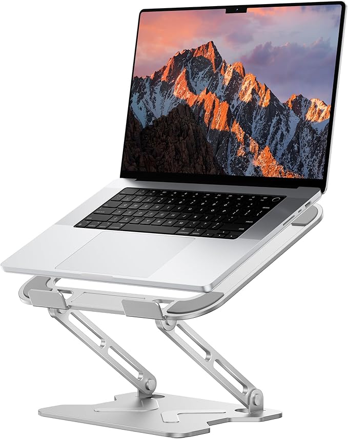 Adjustable Laptop Stand for Desk, Portable Laptop Riser Holder Foldable, Metal Ergonomic Computer Notebook Stand Holder for MacBook Air Pro, Dell, HP 10-16'' Silver
