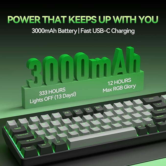 TMKB T68 60% Wireless Mechanical Gaming Keyboard, Tri-Mode BT5.0/2.4GHz/USB-C with Red Linear Switch, RGB Backlight, Anti-Ghosting, Compact 68 Keys, Wired/Wireless, Black/Gray