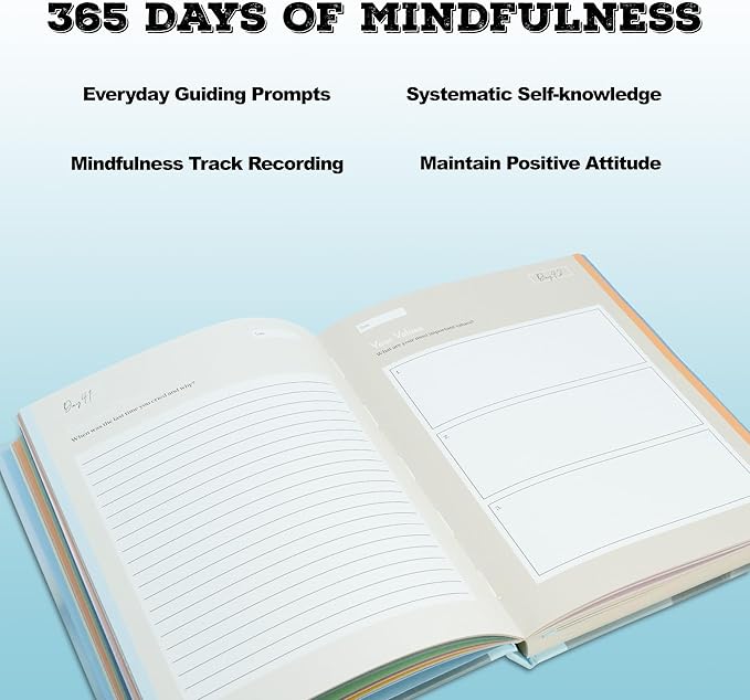 365 Day Mindfulness Journal, Daily Prompts Guided Notebook for Self Discovery Thoughtful Diary