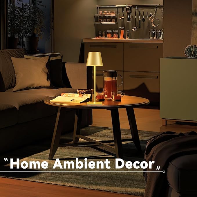 4 Pack Gold Rechargeable Led Cordless Table Lamps,Cordless Lamp with 6000mAh Battery Operated,Wireless Lamp for Restaurant Home Dinner Dining Kitchen Outdoor Patio,Waterproof & Portable