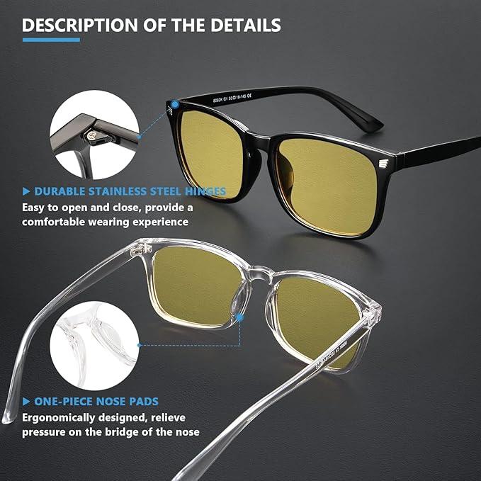 livho High Tech Blue Light Glasses - Advanced up to 99% Blue Light Blocking Computer Glasses - Screen Fatigue & UV Protection