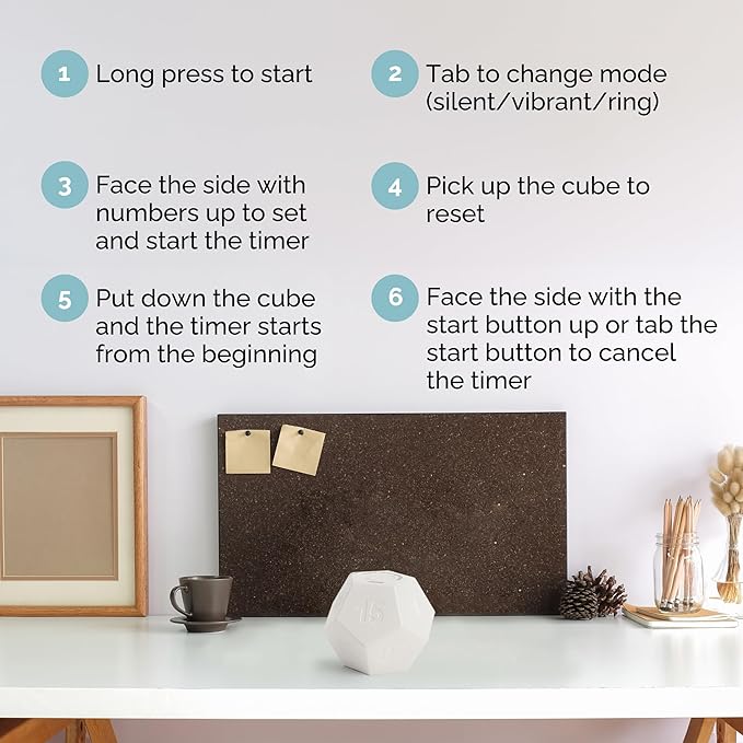 KADAMS Pomodoro Cube Timer Productivity-11 Preset Countdowns, Flip-to-Start Gravity Activation - Sound Vibrate Mute Rechargeable - Ideal for ADHD Kid Kitchen Classroom Cook Study Exercise - White