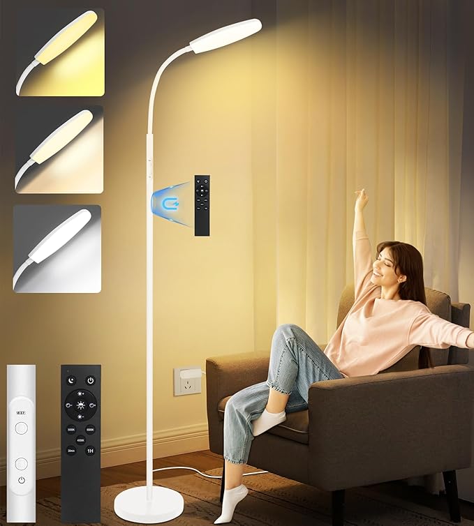 Light Therapy Lamp, 10000 Lux UV-Free Happy Therapy Lamp, Full Spectrum Sunlight Lamp with Remote Control, Light Therapy Floor Lamp with 10 Color Temperature & 6 Brightness & Timer-White