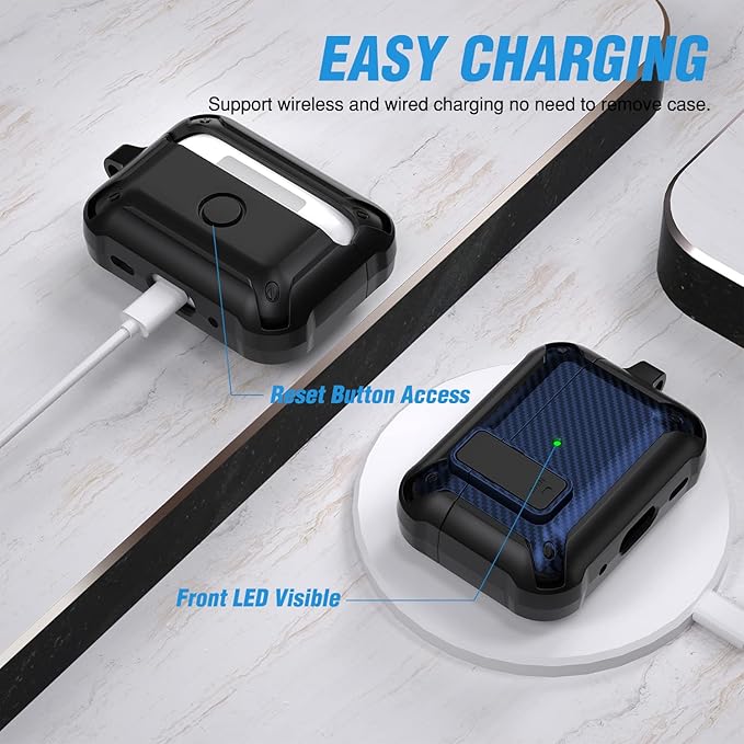 Valkit Armor Series Full-Body Shockproof Protective Case Cover for AirPods Pro 2nd/1st Generation Charging Case with Carabiner Keychain, LED Indicator, and Accessory Pouch